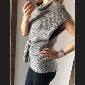 Theory Grey Soft Wool Knit Sleeveless Cowl Poncho